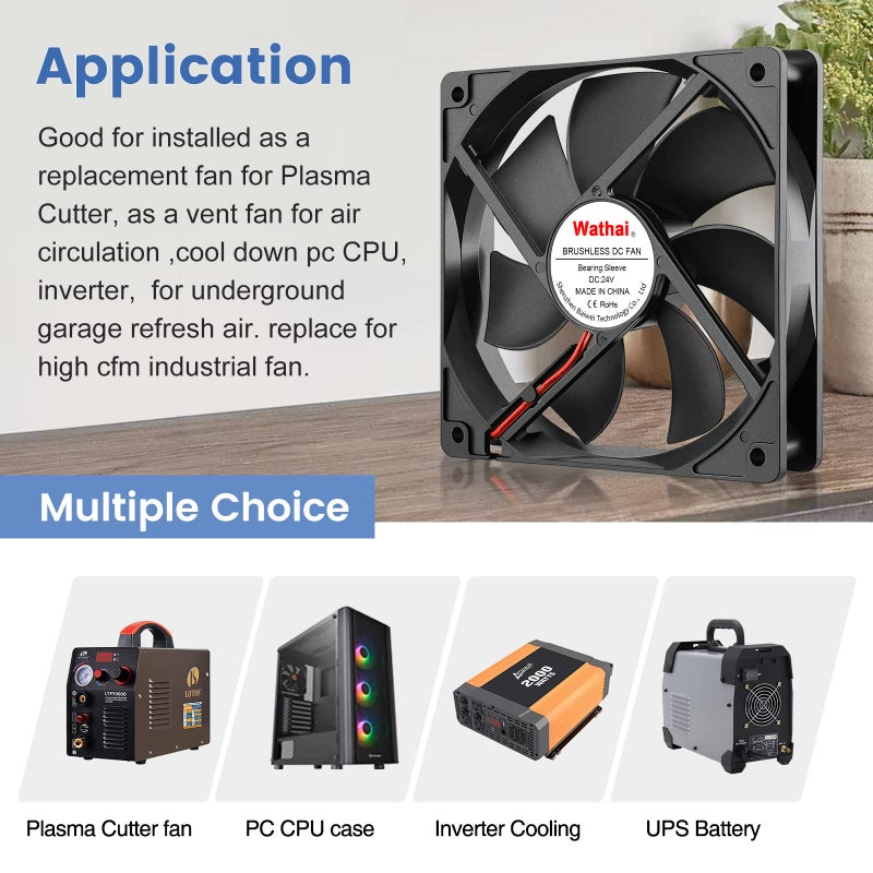 Wathai 120x120x25mm 120mm 24v Case Fan PC Cooling DC Brushless Motor Fan High Airflow - Image 3